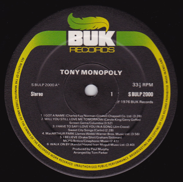 Cover zu Tony Monopoly - Tony Monopoly | 1976 | Vinyl | Rock, Pop | UK