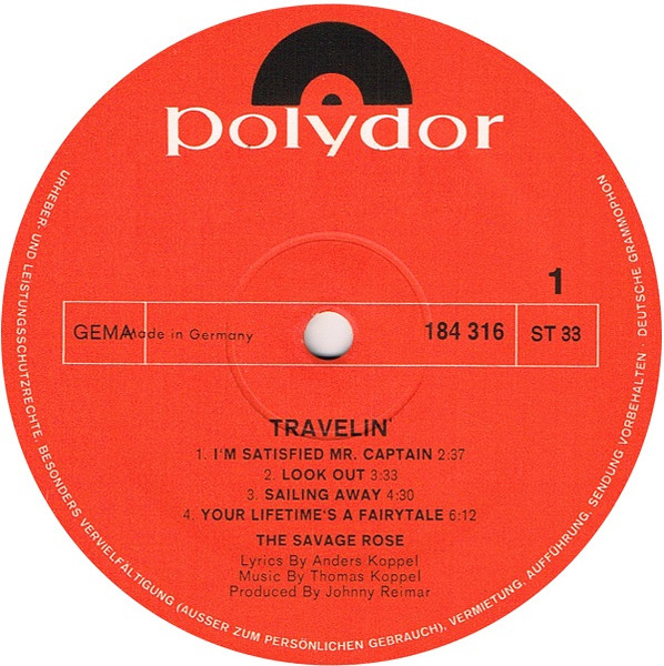 Cover zu Savage Rose - Travelin' | 1969 | Vinyl, LP, Album, Stereo | Rock | Germany