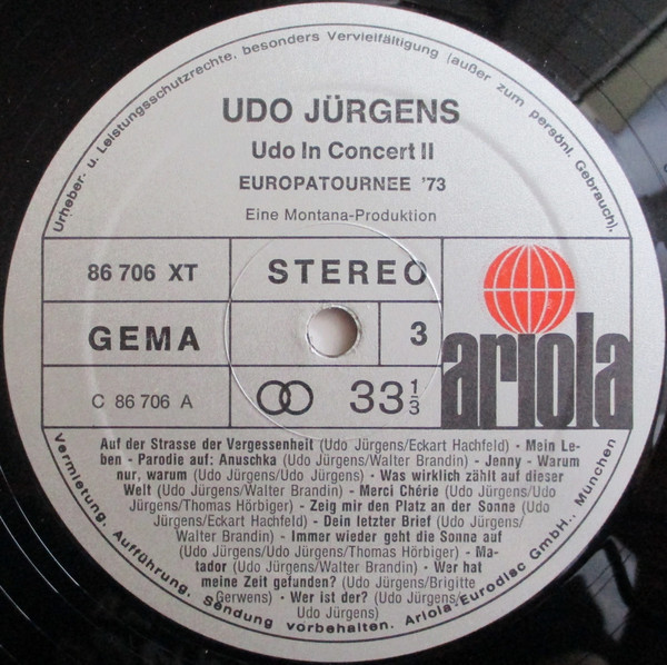 Cover zu Udo Jürgens - Udo In Concert - Europatournee '73 | 1973 | Vinyl, LP, Album, Stereo | Jazz, Pop | Germany