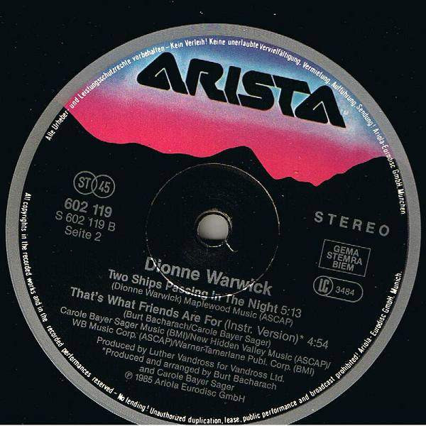 Cover zu Dionne & Friends Featuring Elton John, Gladys Knight And Stevie Wonder - That's What Friends Are For | 1985 | Vinyl | Funk / Soul, Pop | Europe