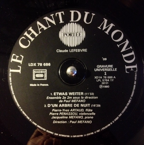 Cover zu Claude Lefebvre (3) / Pierre Boulez / Paul Méfano - Etwas Weiter / D'Un Arbre De Nuit / Messagesquisse / Mélodies | 1980 | Vinyl | Classical | France