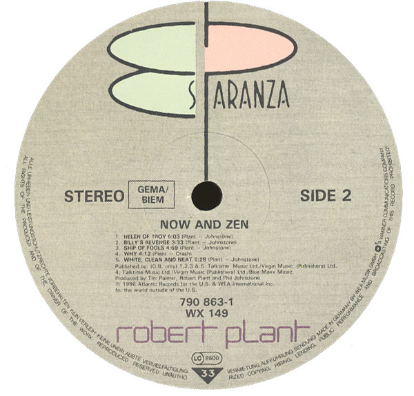 Cover zu Robert Plant - Now And Zen | 1988 | Vinyl | Rock | UK & Europe