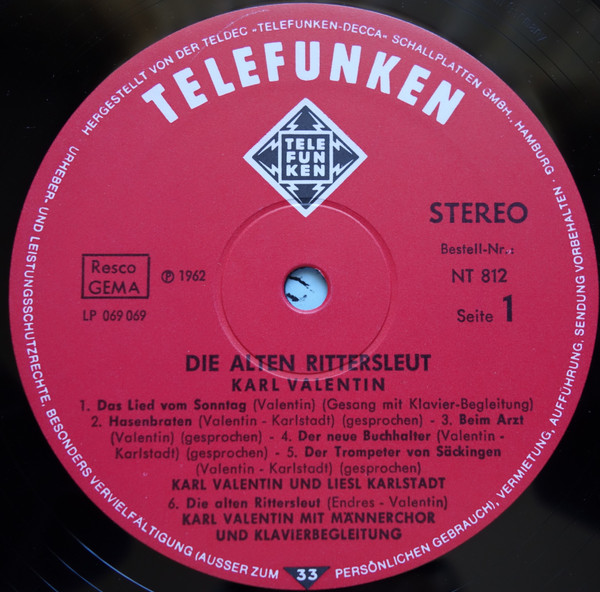 Cover zu Karl Valentin - Die Alten Rittersleut | Vinyl, LP, Stereo, Repress | Non-Music | Germany