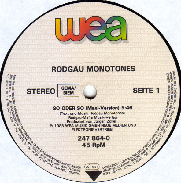 Cover zu Rodgau Monotones - So Oder So | 1988 | Vinyl | Rock, Pop | Germany Schallplatten Ankauf