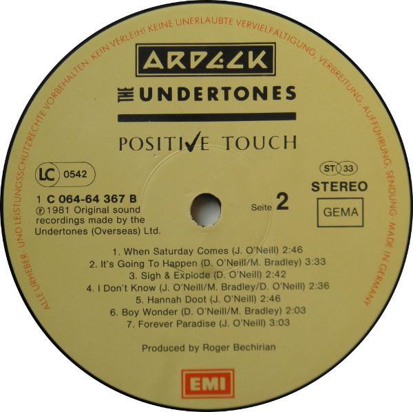 Cover zu The Undertones - Positive Touch | 1981 | Vinyl | Rock | Germany Schallplatten Ankauf