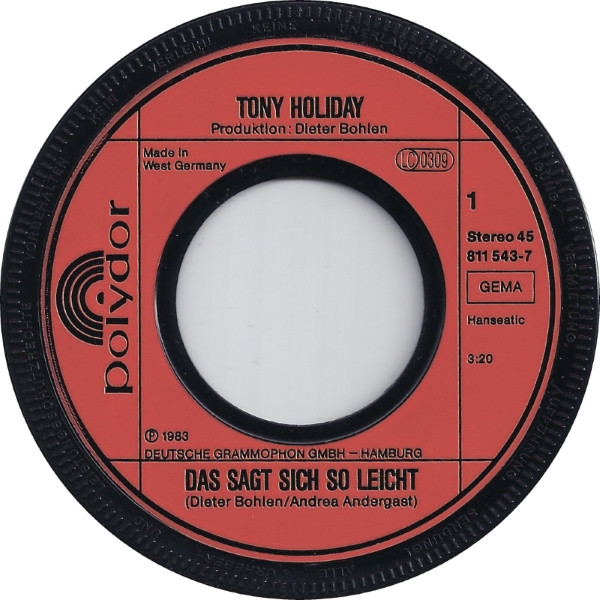 Cover zu Tony Holiday - Das Sagt Sich So Leicht | 1983 | Vinyl | Pop | Germany Schallplatten Ankauf