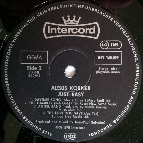 Cover zu Alexis Korner - Just Easy | 1978 | Vinyl, LP, Album, Stereo | Rock, Funk / Soul | Germany