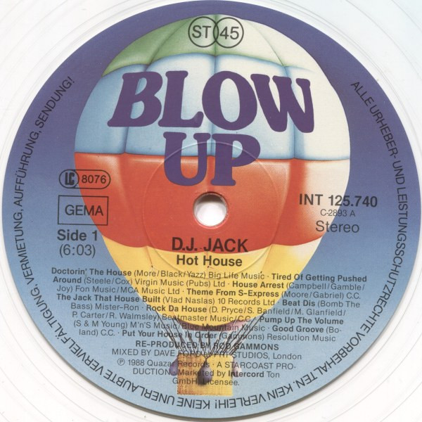 Cover zu D.J. Jack - Hot House | 1988 | Vinyl | Electronic | Germany