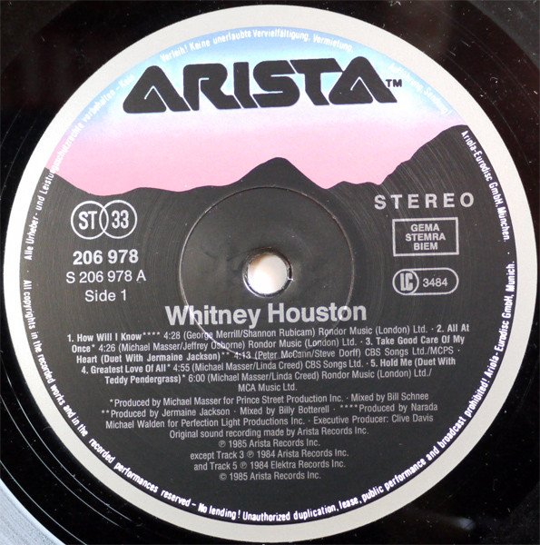 Cover zu Whitney Houston - Whitney Houston | 1985 | Vinyl, LP, Album, Stereo | Funk / Soul, Pop | Europe