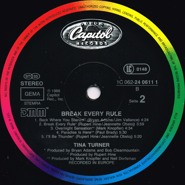 Cover zu Tina Turner - Break Every Rule | 1986 | Vinyl | Rock, Pop | Europe