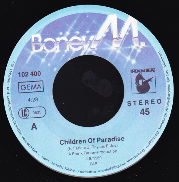 Cover zu Boney M. - Children Of Paradise / Gadda-Da-Vida | 1980 | Vinyl | Electronic | Germany Schallplatten Ankauf