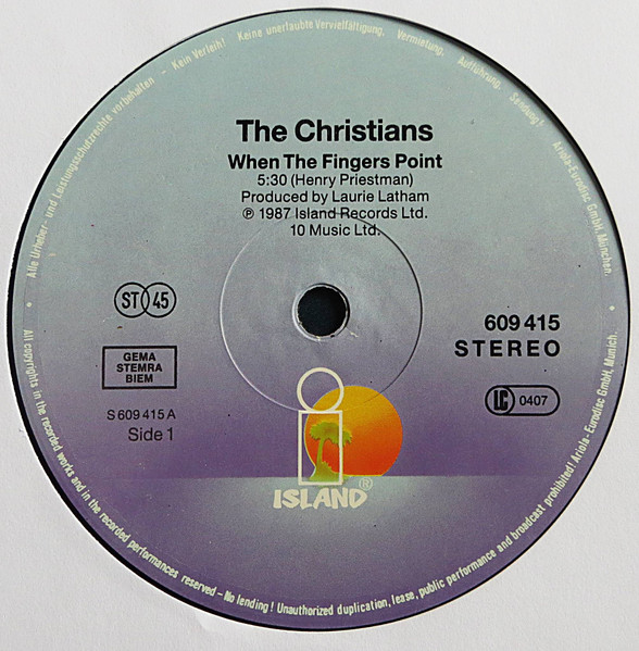Cover zu The Christians - When The Fingers Point | 1987 | Vinyl | Electronic, Funk / Soul | Germany Schallplatten Ankauf