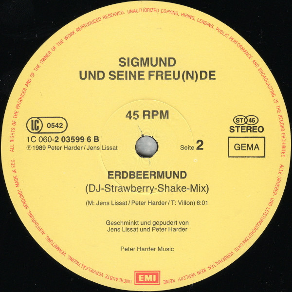 Cover zu Sigmund Und Seine Freunde - Erdbeermund | 1989 | Vinyl | Electronic | Germany