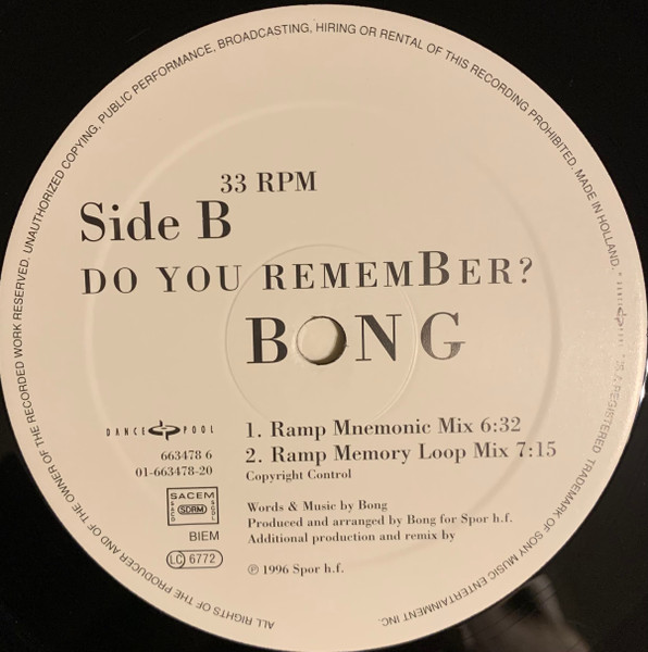 Cover zu Bong - Do You Remember? | 1996 | Vinyl | Electronic | Germany