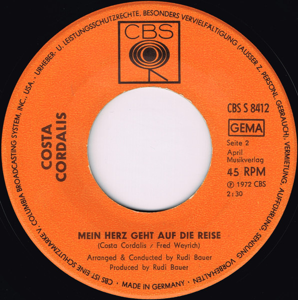 Cover zu Costa Cordalis - Unbekanntes Mädchen | 1972 | Vinyl | Pop | Germany