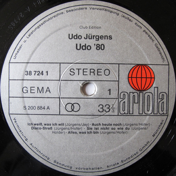 Cover zu Udo Jürgens - Udo '80 | 1980 | Vinyl, LP, Album, Club Edition | Funk / Soul, Pop | Germany