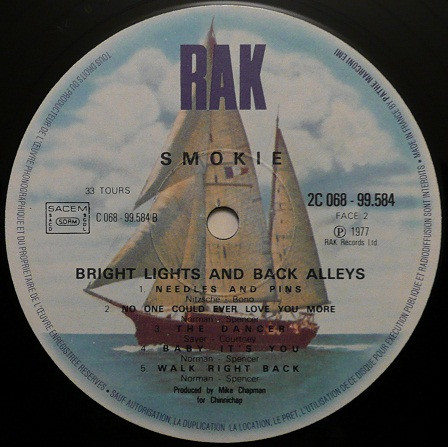 Cover zu Smokie - Bright Lights And Back Alleys | 1977 | Vinyl | Rock | France