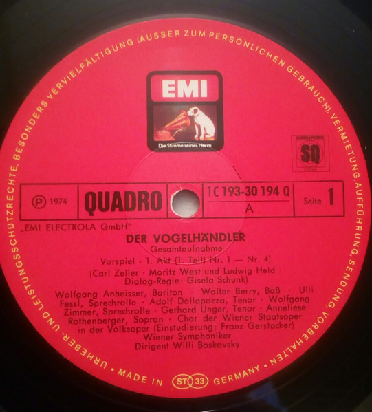 Cover zu Carl Zeller - Der Vogelhändler | 1974 | Vinyl | Classical | Germany
