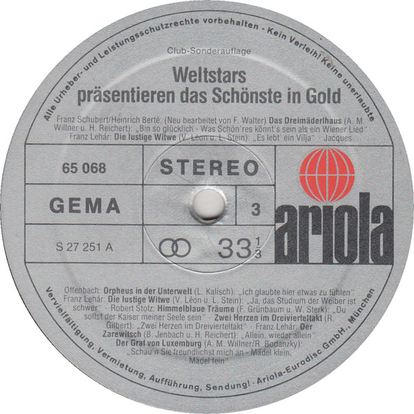 Cover zu Various - Weltstars Präsentieren Das Schönste In Gold | Vinyl | Classical | Germany