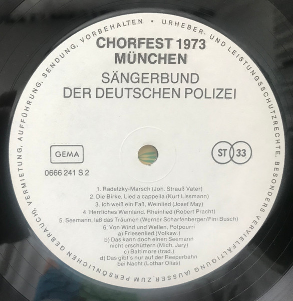 Cover zu Various - Chorfest 1973 München (Sängerbund Der Deutschen Polizei) | 1973 | Vinyl, LP | Pop, Brass & Military, Folk, World, & Country | Germany