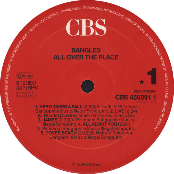 Cover zu Bangles - All Over The Place | 1986 | Vinyl, LP, Album, Reissue | Rock | Europe Schallplatten Ankauf