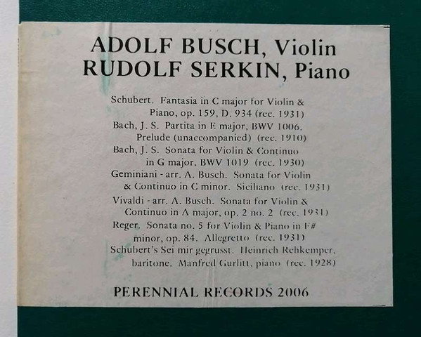 Cover zu Adolf Busch, Rudolf Serkin - Adolf Busch, Violin - Rudolf Serkin, Piano | Vinyl | Classical | US Schallplatten Ankauf