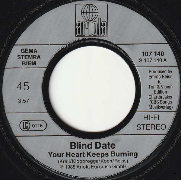 Cover zu Blind Date - Your Heart Keeps Burning | 1985 | Vinyl | Electronic | Europe