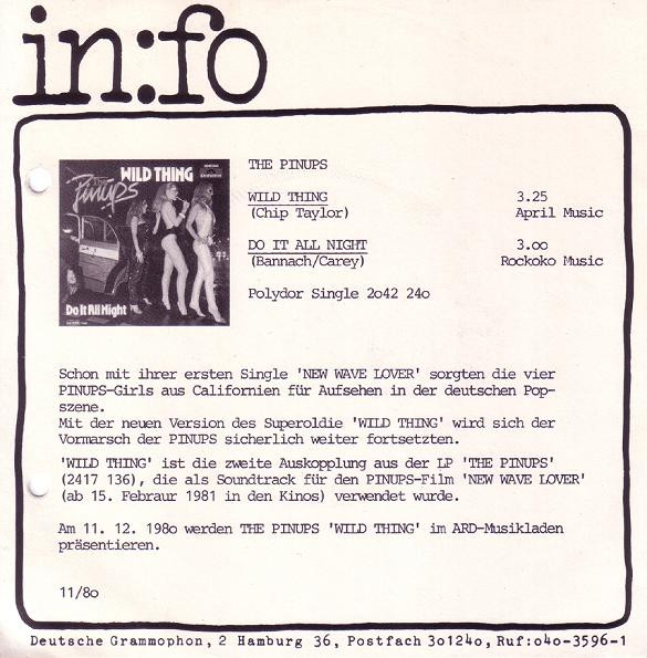 Cover zu The Pinups - Wild Thing | 1980 | Vinyl, 7