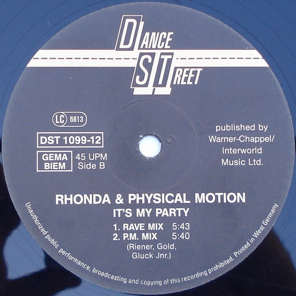 Cover zu Rhonda & Physical Motion - It's My Party | 1992 | Vinyl | Electronic | Germany
