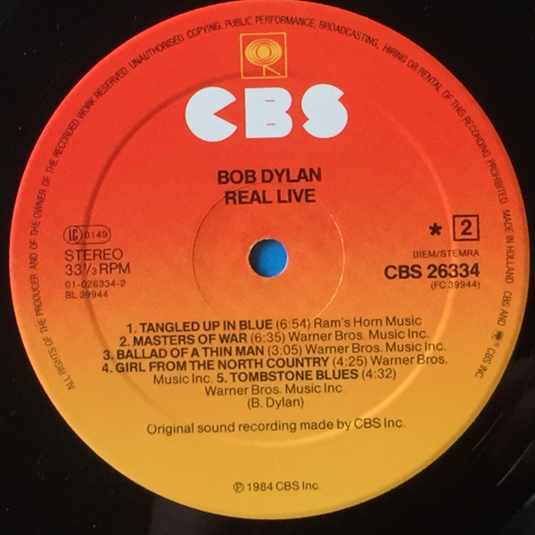 Cover zu Bob Dylan - Real Live | 1984 | Vinyl | Rock | Europe
