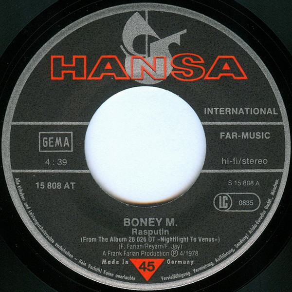 Cover zu Boney M. - Rasputin / Painter Man | 1978 | Vinyl | Electronic, Funk / Soul | Germany