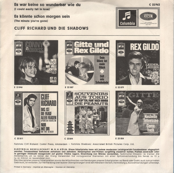 Cover zu Cliff Richard & The Shadows - Es War Keine So Wunderbar Wie Du / Es Könnte Schon Morgen Sein | 1965 | Vinyl | Rock | Germany Schallplatten Ankauf