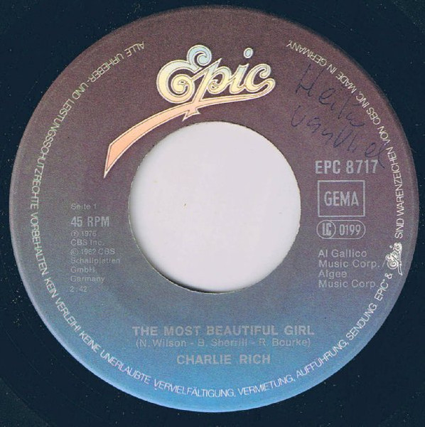 Cover zu Charlie Rich - The Most Beautiful Girl | 1982 | Vinyl | Rock, Pop | Germany Schallplatten Ankauf