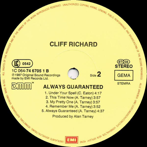 Cover zu Cliff Richard - Always Guaranteed | 1987 | Vinyl, LP, Album, Stereo | Pop | Europe