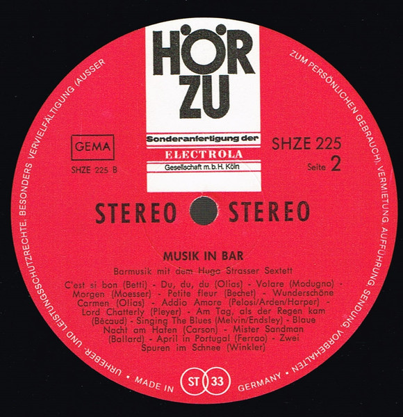 Cover zu Das Hugo Strasser-Sextett - Musik In Bar | Vinyl | Jazz, Pop | Germany Schallplatten Ankauf