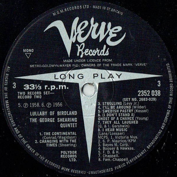 Cover zu The George Shearing Quintet - Lullaby Of Birdland | Vinyl | Jazz | UK Schallplatten Ankauf