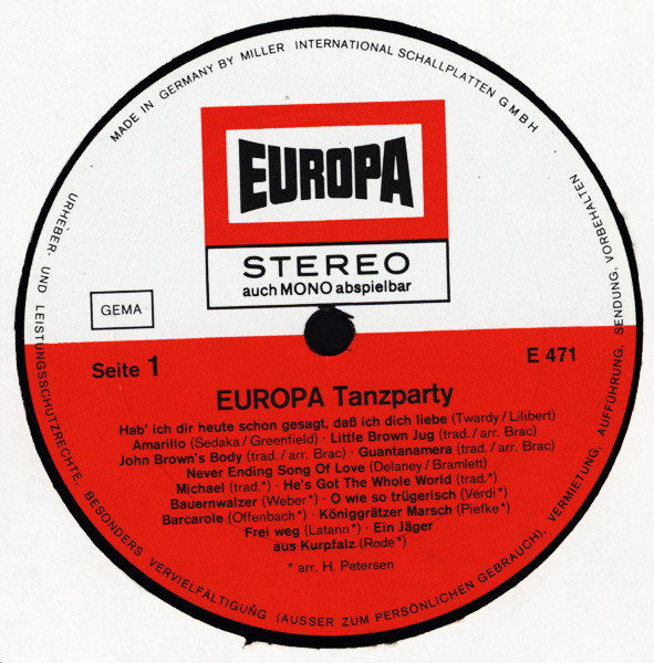 Cover zu The Jack Lester Special Band - Europa Tanzparty | Vinyl | Latin, Pop, Brass & Military | Germany Schallplatten Ankauf