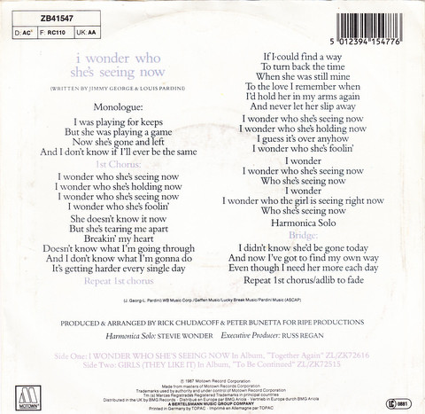 Cover zu The Temptations - I Wonder Who She's Seeing Now | 1987 | Vinyl | Funk / Soul | Europe Schallplatten Ankauf