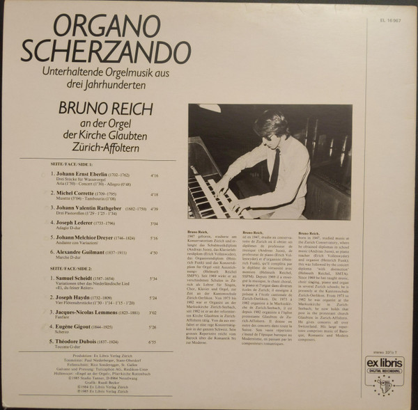 Cover zu Bruno Reich - Organo Scherzando - Unterhaltende Orgelmusik Aus Drei Jahrhunderten - Bruno Reich An Der Orgel Der Kirche Glaubten Zürich-Affoltern | 1984 | Vinyl | Classical | Switzerland Schallplatten Ankauf
