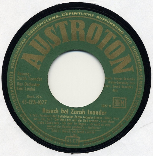 Cover zu Zarah Leander - Besuch Bei Zarah Leander | 1959 | Vinyl, 45 RPM, 7
