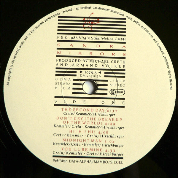 Cover zu Sandra - Mirrors | 1986 | Vinyl | Electronic | Europe