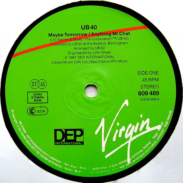 Cover zu UB40 - Maybe Tomorrow | 1987 | Vinyl | Reggae | Europe