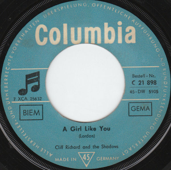 Cover zu Cliff Richard & The Shadows - A Girl Like You / Now's The Time To Fall In Love | 1961 | Vinyl | Rock | Germany Schallplatten Ankauf