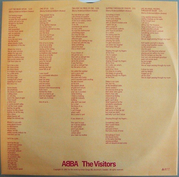 Cover zu ABBA - The Visitors | 1981 | Vinyl, LP, Album, Stereo | Electronic, Rock | France
