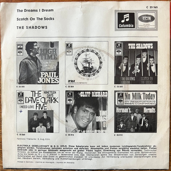 Cover zu The Shadows - The Dreams I Dream / Scotch On The Socks | 1966 | Vinyl | Rock, Pop | Germany Schallplatten Ankauf