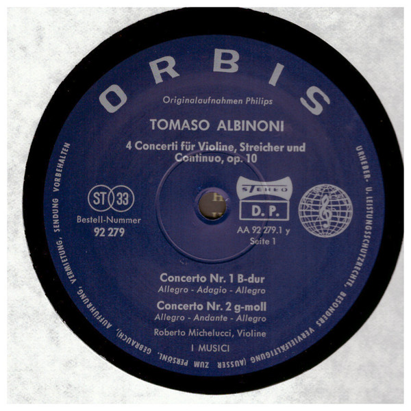 Cover zu Tomaso Albinoni / I Musici - 4 Concerti Für Violine, Streicher Und Continuo, Op.10 | Vinyl | Classical | Germany