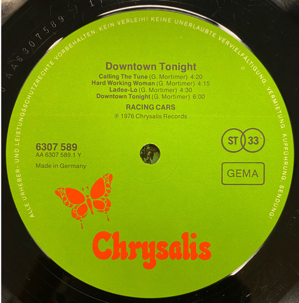 Cover zu Racing Cars - Downtown Tonight | 1976 | Vinyl | Rock | Germany Schallplatten Ankauf