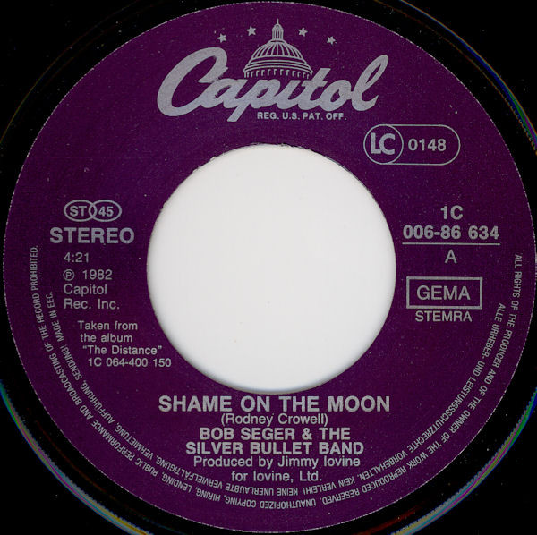 Cover zu Bob Seger And The Silver Bullet Band - Shame On The Moon | 1982 | Vinyl | Rock | Europe