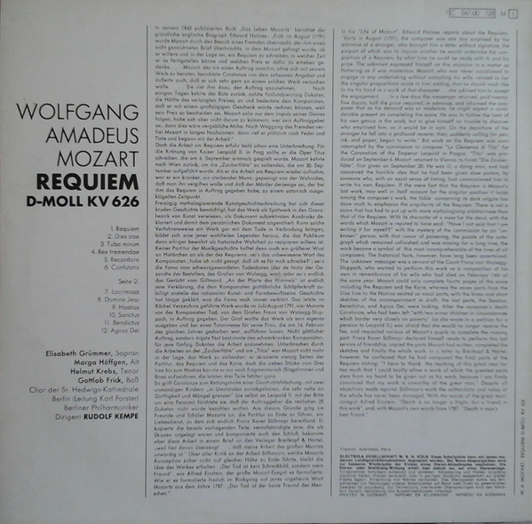 Cover zu Wolfgang Amadeus Mozart, Rudolf Kempe, Berliner Philharmoniker - Requiem D-Moll KV626 | Vinyl | Classical | Germany Schallplatten Ankauf