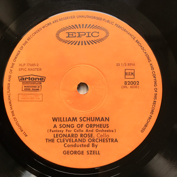 Cover zu Samuel Barber / William Schuman - George Szell, The Cleveland Orchestra - Piano Concerto / A Song Of Orpheus | 1964 | Vinyl | Classical | Netherlands